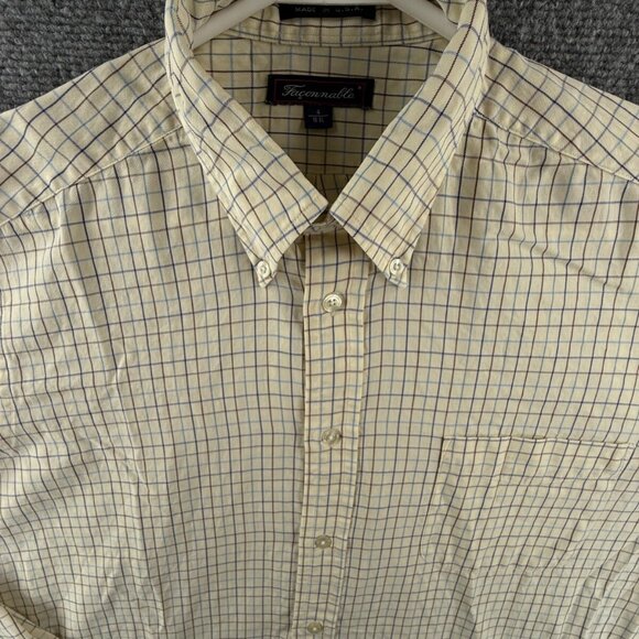 Faconnable Button Up Shirt Men Long Sleeve Yellow Check Pocket USA Made 16 XL - Picture 1 of 16